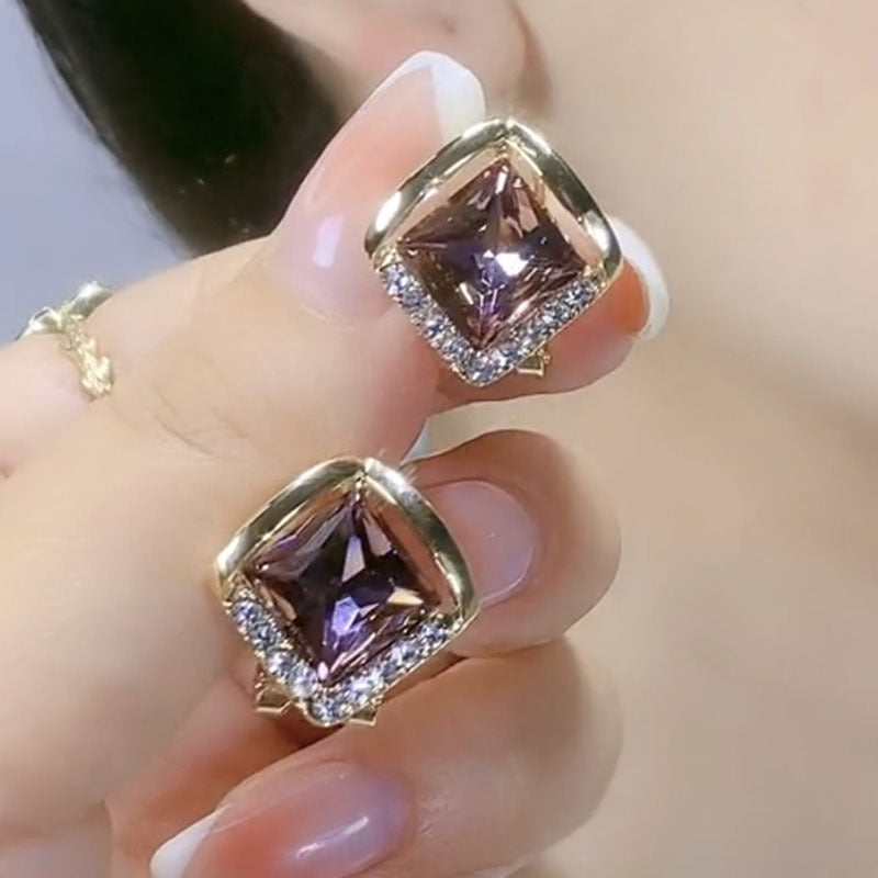 Diamond Purple Diamond Crystal Stud Earrings Small