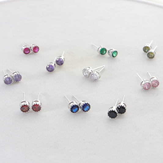 S925 Silver Multi-color Diamond Stud Earrings Single Rhinestone Earrings