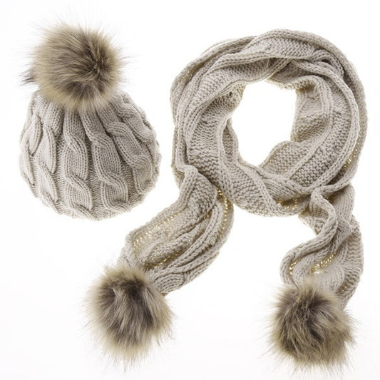 Ladies Woolen Scarf Hat Set Figure 8 Hat Scarf Set