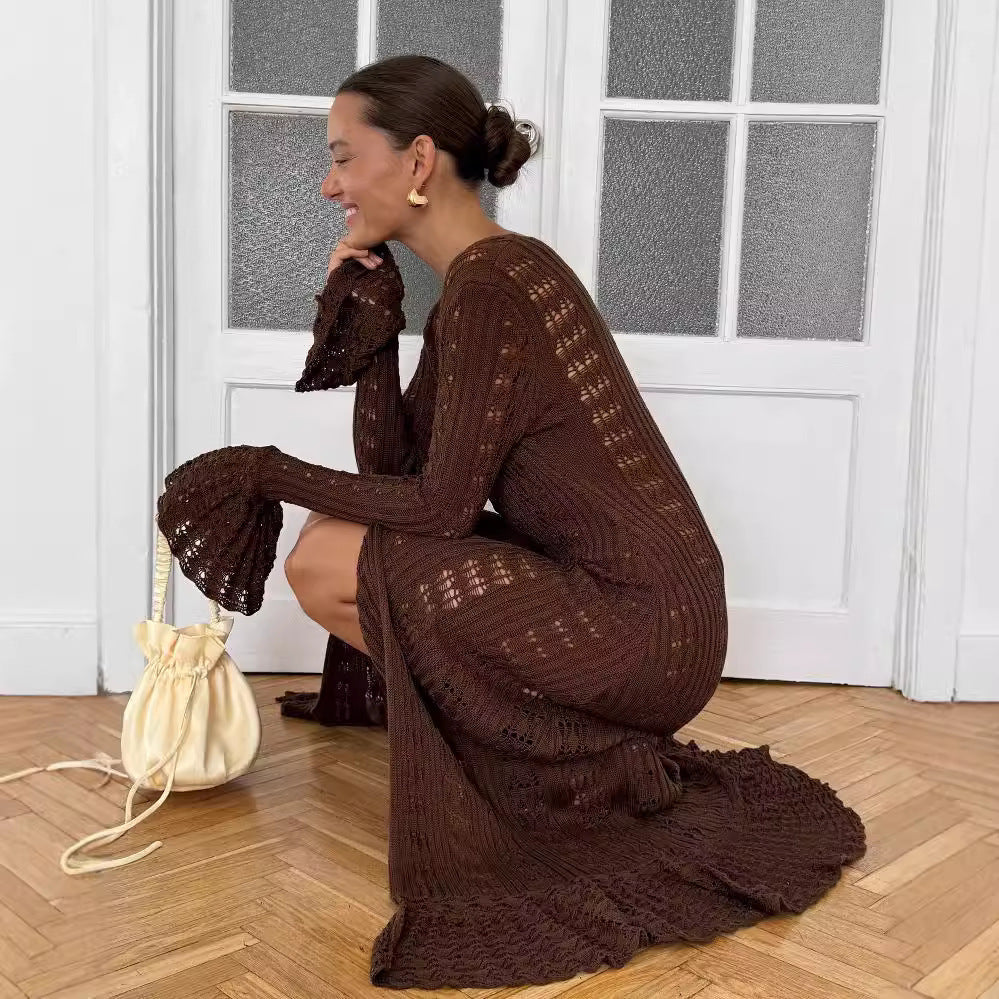 French Hollow Bell Sleeve Woolen Cardigan