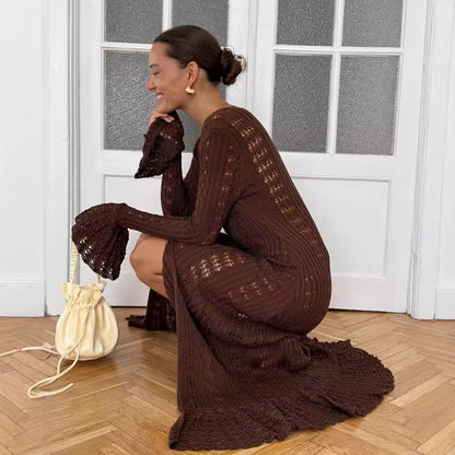 French Hollow Bell Sleeve Woolen Cardigan