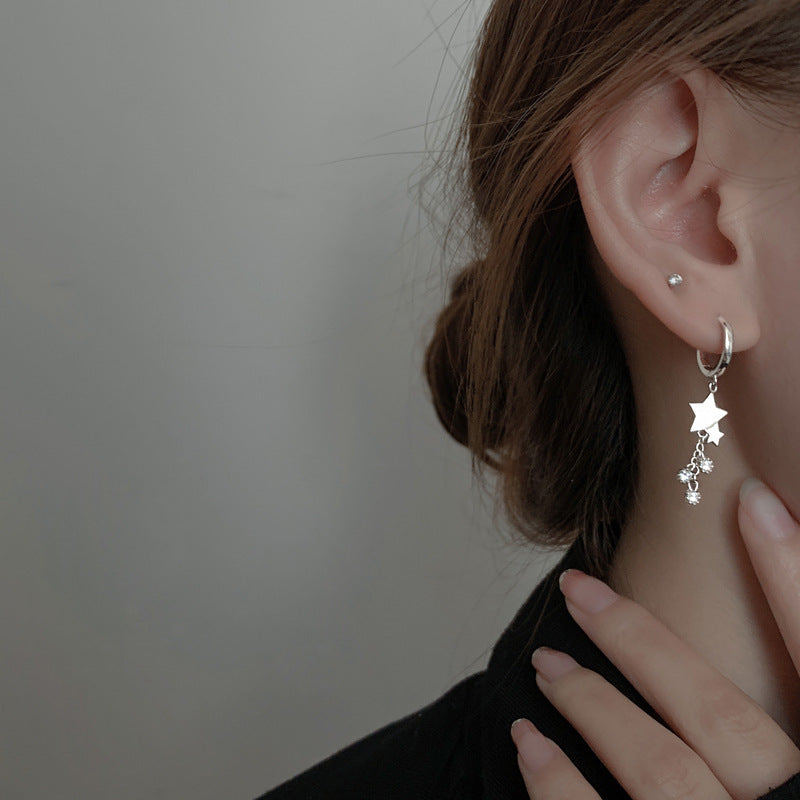 Pentagram Stud Earrings Female Rhinestone Tassle Personality