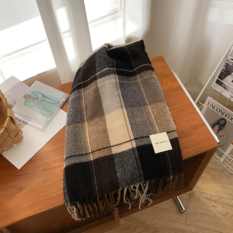 Tassel Plaid Vintage Scarf Ladies