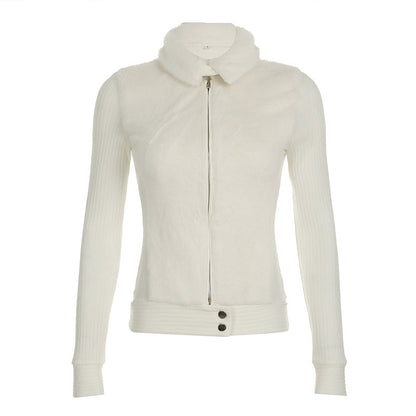 Zipper Slim Fit Slimming Outer Wear Long Sleeve Hook Sweater