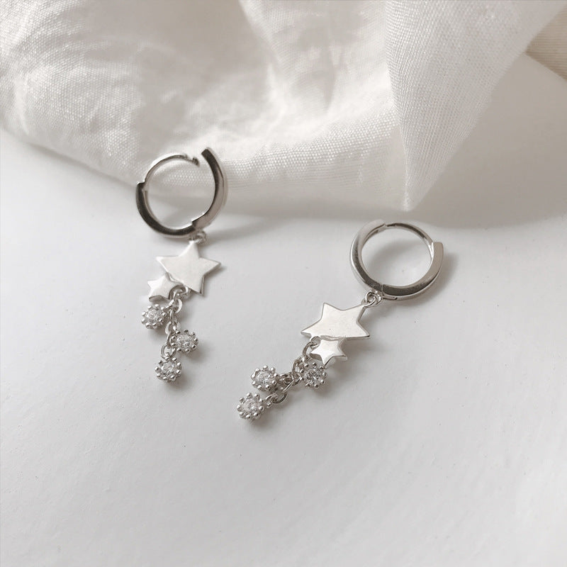 Pentagram Stud Earrings Female Rhinestone Tassle Personality