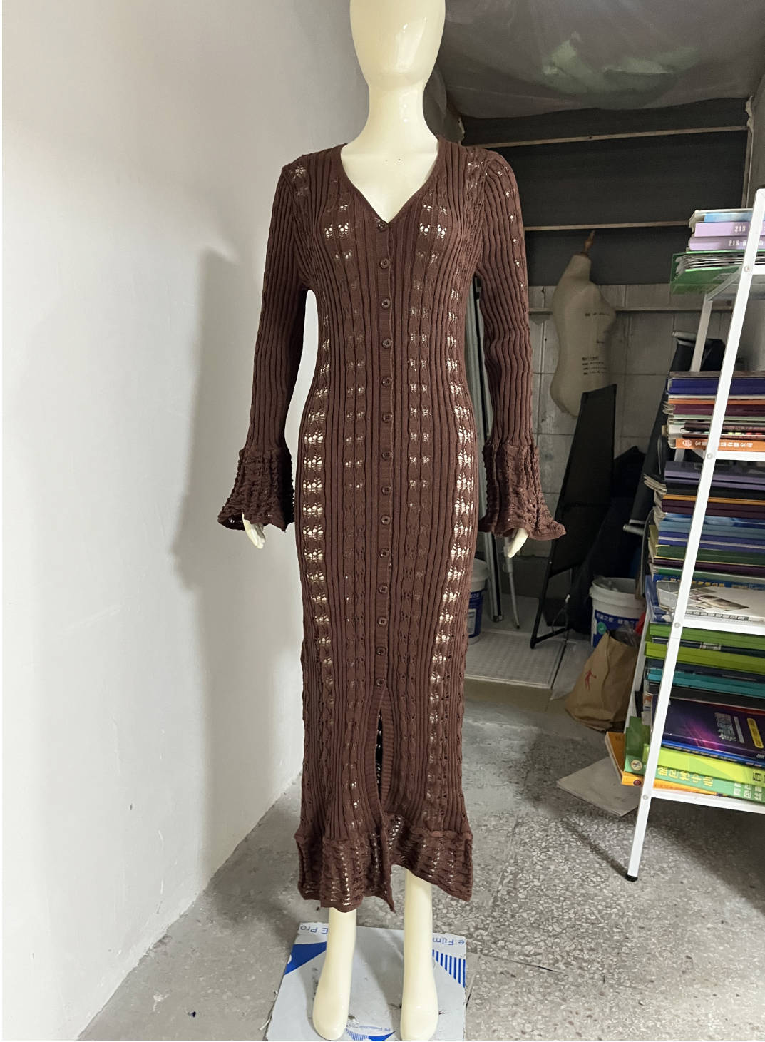French Hollow Bell Sleeve Woolen Cardigan