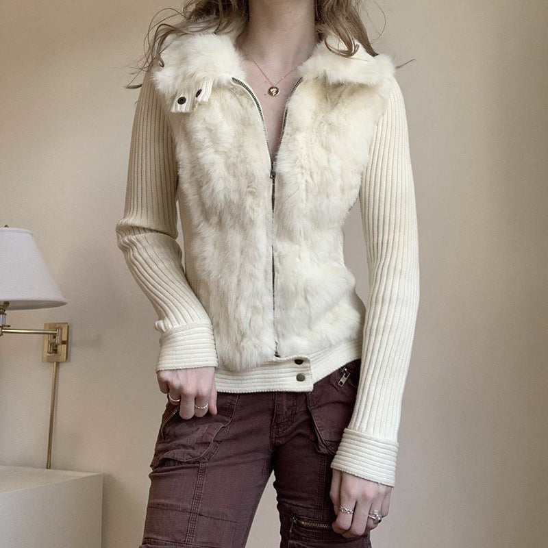 Zipper Slim Fit Slimming Outer Wear Long Sleeve Hook Sweater