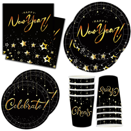 New Year Party Paper Plates Towels Cups