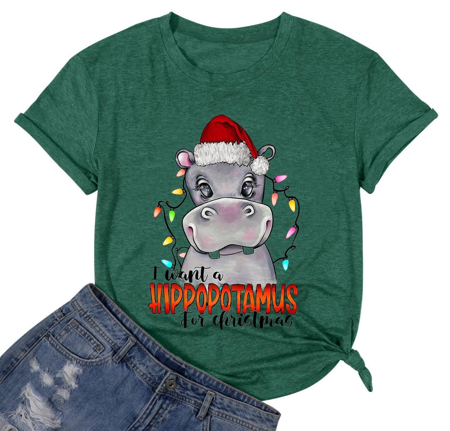 Amazon Christmas Printed Colored Cotton T-shirt