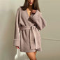 Lace-up Knitted Women's Sweater Coat Mid-length