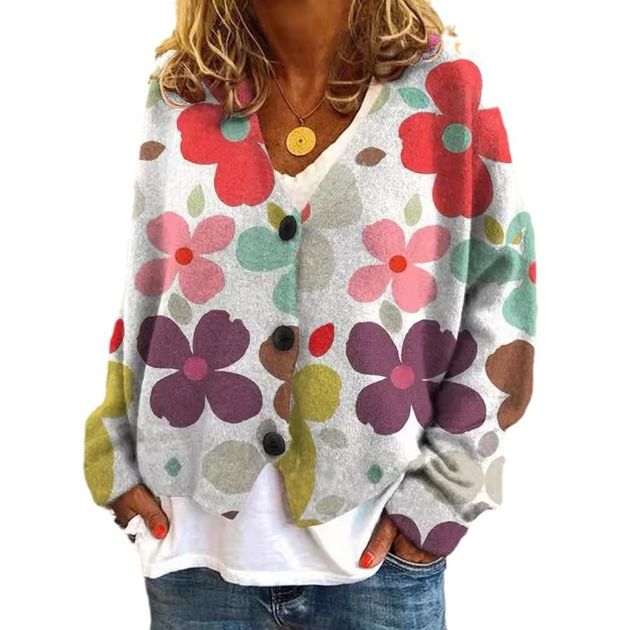 Printed Wear Cardigan Soft Feel Casual Cloak Coat Knitwear Sweater Foreign Trade