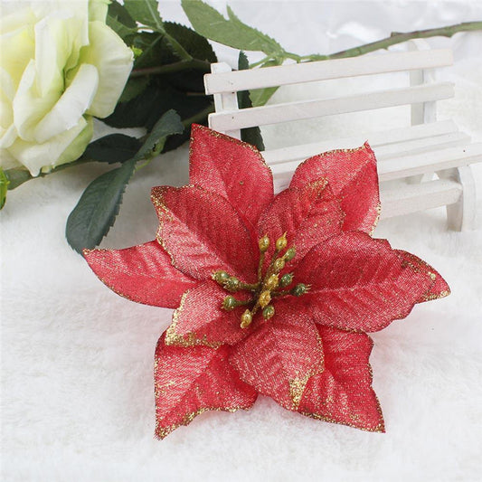 Artificial Christmas Poinsettia Flower 13cm Large Christmas Tree Decoration