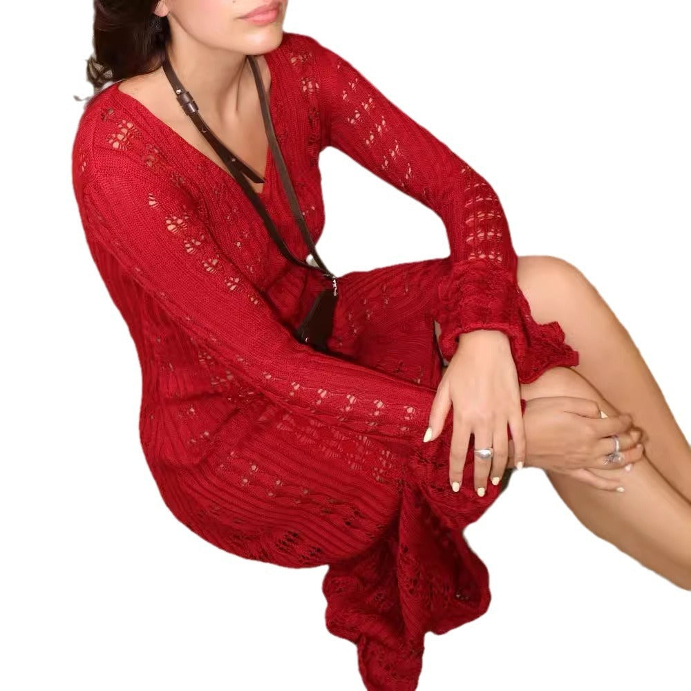 French Hollow Bell Sleeve Woolen Cardigan